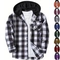 thumbnail image 1 of Vibrex Jackets for Men Long Sleeve Plaid Shirt Jacket Drawstring Hooded with Button Down Fall Winter Coat Lightweight Side Pocket Mens Plaid Shirt Long Sleeve Collar Button Down Blouses Tops, 1 of 5