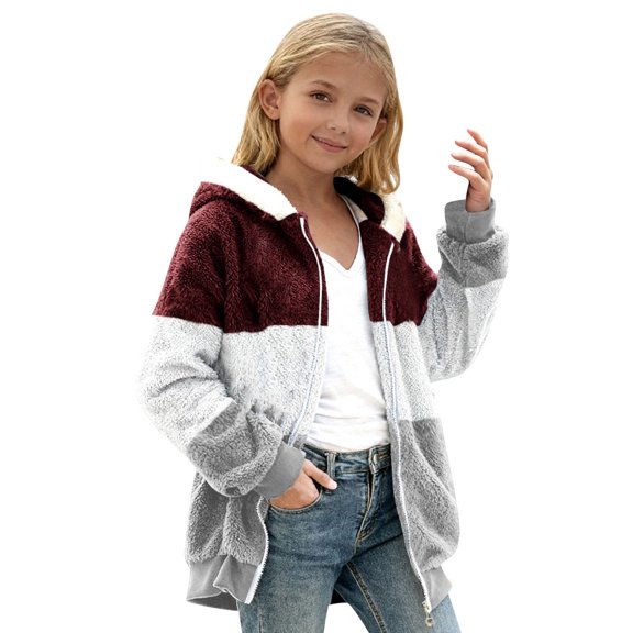 Vibrex Jackets for Toddler Kids Boys Girls Fashion Cute Color Blocking Print Long Sleeve Pocket Zipper Hoodies Coat Zip Up Hoodie Thermal Jacket with Hood Sweatshirts Fleece Jacket