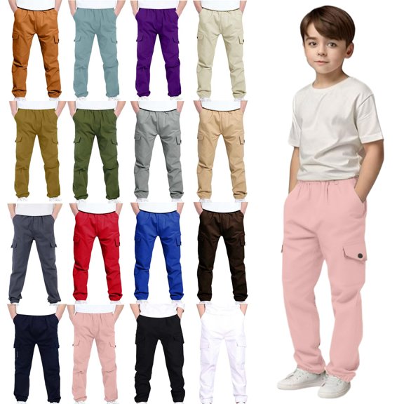 Vibrex Kid Cargo Pants 4-13Years Boys And Childrens Sports Cargo Pants Stretch Elastic Waist School Kids Twill Joggers For 4-13Years Elastic Waist Casual Jogging Trousers