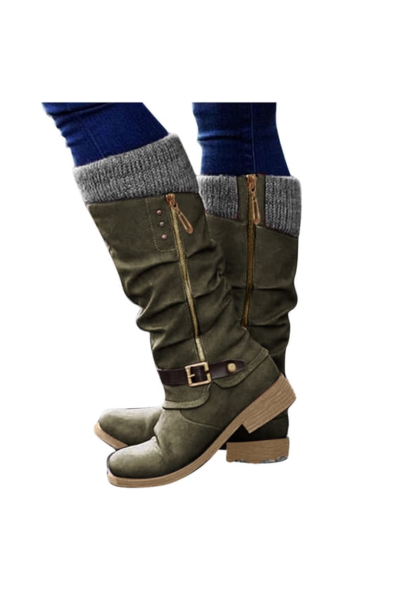 Ladies' Mid Boots Women Fashion Western Style Cowboy Riding Boots Casual Warm Knee Middle Tube Boots Soft Comfortable Shoes for Women Round Toe Casual Side Zipper Mid Calf Shoes Outdoor