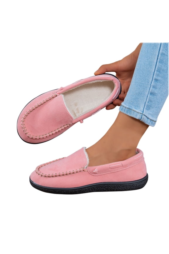 Lightweight Loafers for Women Non-Slip Casual Womens Fleece Lined Slip on Shoes for Women Winter Comfortable Dressy Casual Walking Shoes