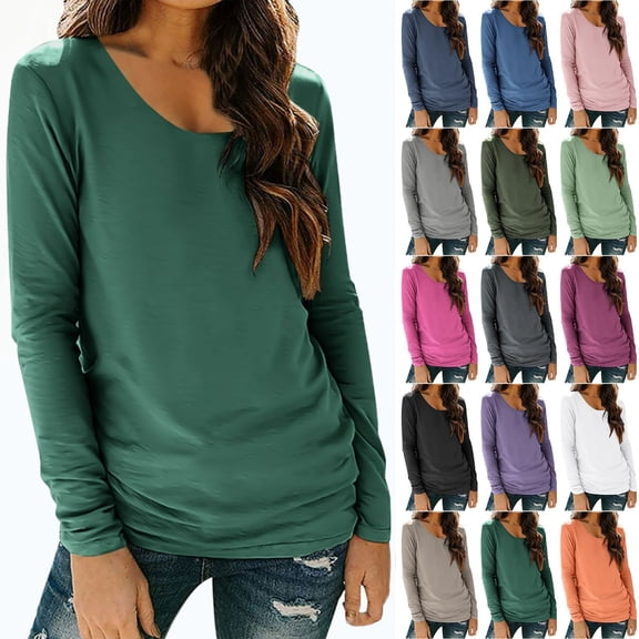 Vibrex Lightweight Shirt for Women, Women's Solid Color Long Sleeved Base With Round Neck Casual T-shirt And Pullover Long Sleeve Lightweight Sweatshirts