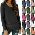 thumbnail image 1 of Vibrex Lightweight Shirt for Women, Women's Solid Color Long Sleeved Base With Round Neck Casual T-shirt And Pullover Long Sleeve Lightweight Sweatshirts, 1 of 10