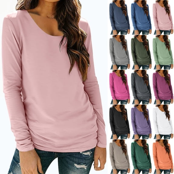 Vibrex Lightweight Shirt for Women, Women's Solid Color Long Sleeved Base With Round Neck Casual T-shirt And Pullover Long Sleeve Lightweight Sweatshirts