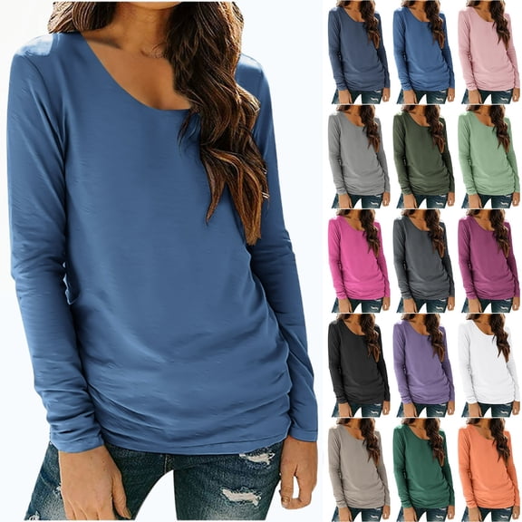 Vibrex Lightweight Shirt for Women, Women's Solid Color Long Sleeved Base With Round Neck Casual T-shirt And Pullover Long Sleeve Lightweight Sweatshirts