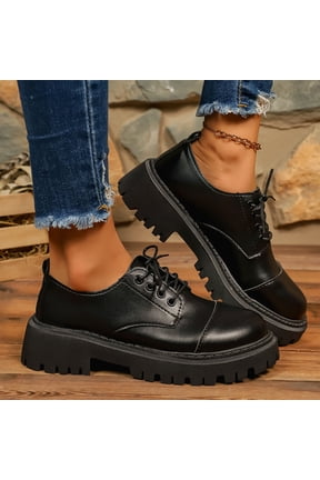 Loafers for Women, Women's Lace Up Loafers Platform Sole Matte Patent Leather Casual Comfort Black Shoes Women's Shoes,Size:5.5