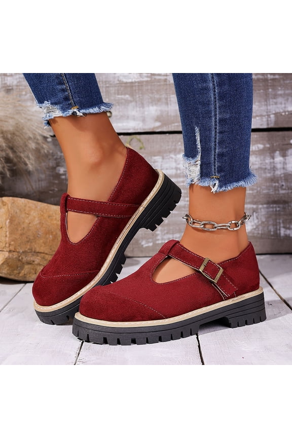 Loafers for Women, Women's Mary Jane Loafers Platform T-Strap Buckle Faux Leather Comfortable Fall Shoes Women's Shoes,Size:6.5