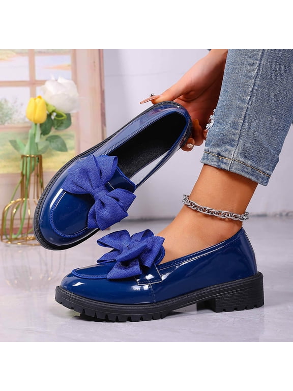 Loafers for Women, Women's Patent Leather Oversized Bow Loafers Platform Plus Size Comfortable Slip On Shoes Women's Shoes,Size:9.5