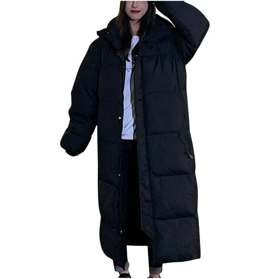 Vibrex Long Coats for Women Winter Long Knee Length Loose Thickened Hooded Coat Women Oversized Solid Color Trendy Clothes with Hood Comfortable Tops Fall Soft Outerwea Heavy Jacket with Hood