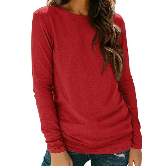 Vibrex Long Sleeve Shirts for Women Casual Soft Crewneck Basic Tee Tops Fall Outfit Clothes Women's Solid Color Round Neck Long Sleeved Layered Sleeve Top Base Shirt Top