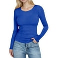 thumbnail image 1 of Vibrex Long Sleeve Tops for Women Casual Solid Color Round Neck Slim Tight Fitting Top Basic Tops Ribbed Undershirts Knit Casual Stretch Layering Shirts, 1 of 7