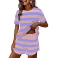 thumbnail image 1 of Vibrex Lounge Sets for Women, Womens Striped Pajamas Sets Summer 2 Piece Matching Short Set Side Split Spring Sleepwear Outfits Pajamas Set Oversized 2 Piece Outfits, 1 of 9
