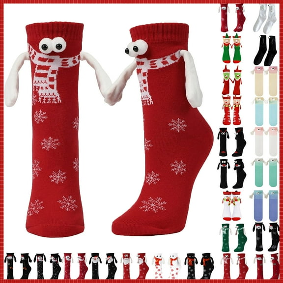 Vibrex Magnetic Christmas Socks for Couples, Connecting Novelty Socks that Hold Hands, Funny Matching Crew Socks for Him and Her, Perfect Christmas Gift & Stocking Stuffer