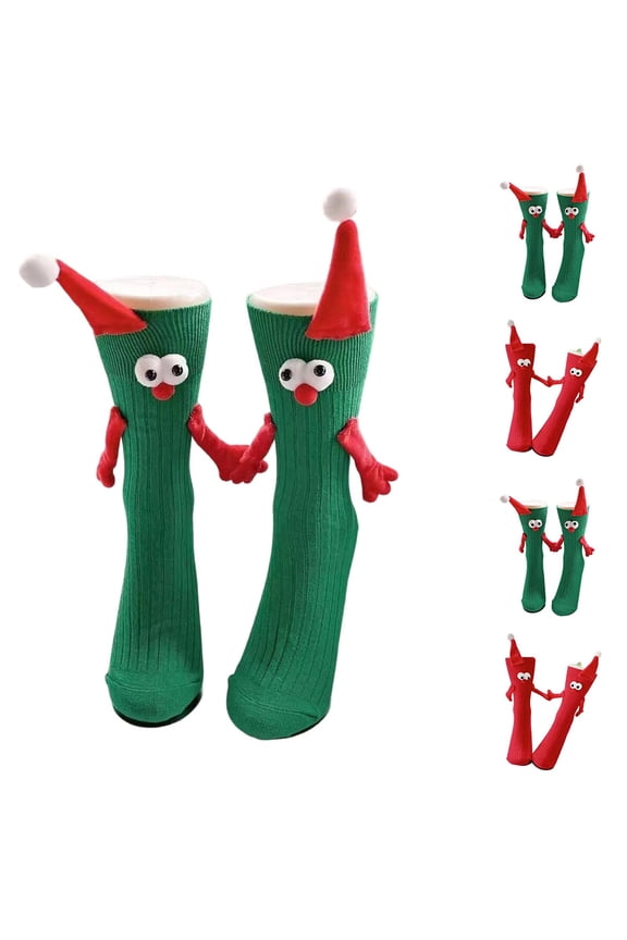 Magnetic Christmas Socks for Couples, Connecting Novelty Socks that Hold Hands, Funny Matching Crew Socks for Him and Her, Perfect Christmas Gift & Stocking Stuffer