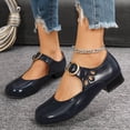 thumbnail image 1 of Vibrex Mary Jane Closed Round Toe Shoes for Women Comfortable Dress Shoes Women's Casual Solid Color Metal Buckle Shallow Mouth Leather Shoes, 1 of 6