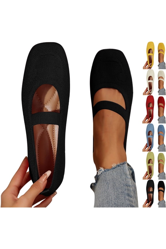 Mary Jane Flats for Women Fashion Casual Spring and Summer Beach Versatile Round Toe Hollow Breathable Solid Color Flat Shoes Women’s Flats Shoes Comfortable Crochet Casual Flats Dress Shoes