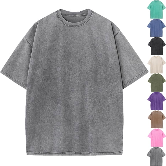 Vibrex Men Oversized T Shirts Vintage Tee Loose Short Sleeve Casual Streetwear Baggy Washed Unisex Tops Men's Casual Round Neck Solid Color Sports T-shirt