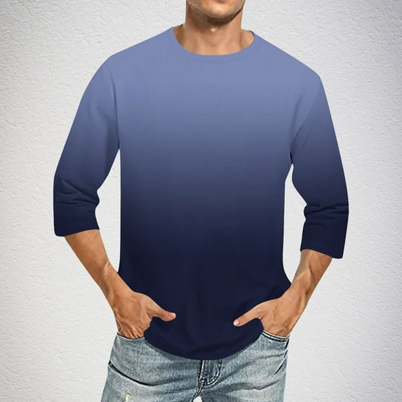 Vibrex Men Sports Medium-length sleeves T-Shirt Fashion Men Printing Round Neck Casual 3/4 Sleeve Blouses Shirts Leisure Time Tops Summer Crew Neck Tee Mid-Length Sleeve Casual Shirt_Dark Blue_4XL