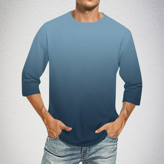 Vibrex Men Sports Medium-length sleeves T-Shirt Fashion Men Printing Round Neck Casual 3/4 Sleeve Blouses Shirts Leisure Time Tops Summer Crew Neck Tee Mid-Length Sleeve Casual Shirt_Navy_2XL