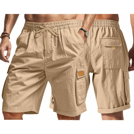 Vibrex Men's Cargo Shorts, Men Solid Color Outdoor Cargo Shorts Casual Fashion Loose Tactics Multi-pocket Drawstring Short Pants,Men's 5-inch Inseam Shorts Khaki_M