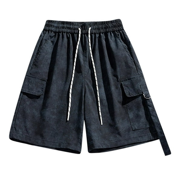 Vibrex Men's Cargo Shorts, Men's Solid Color Workwear Shorts Outdoor Casual Multi Pocket Five Quarter Pants,Lightweight Cargo Shorts for Men Black_S
