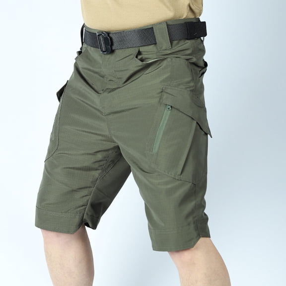 Vibrex Men's Cargo Shorts, Men's Solid Color Workwear Shorts Outdoor Sports Multi Pocket Five Quarter Pants,Relaxed Fit Cargo Shorts Men Green_2XL