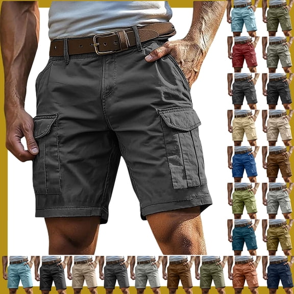 Vibrex Men's Cargo Shorts for Summer: Heavy-Duty Multi-Pocket Workwear & Casual Shorts - Durable Cotton, Breathable Relaxed Fit for BBQs, Hiking, & Yard Work