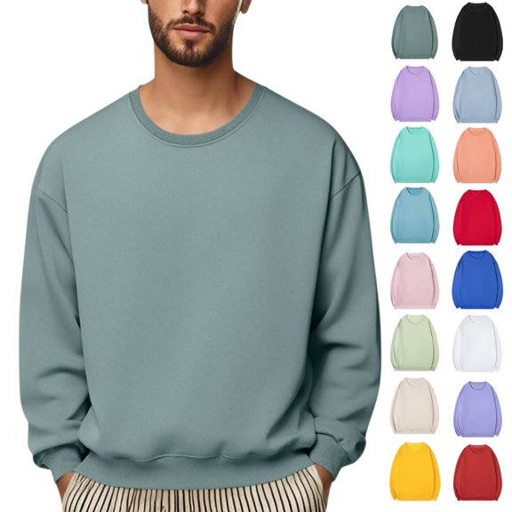 Vibrex Men's Casual Solid Color Pullover Sweatshirt, Basic Soft Fleece Crew Neck Long Sleeve Top for Athletic Daily Wear