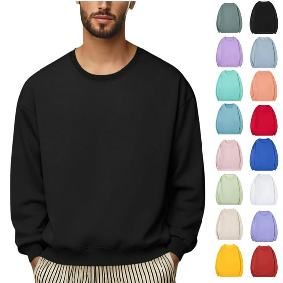 Vibrex Men's Casual Solid Color Pullover Sweatshirt, Basic Soft Fleece Crew Neck Long Sleeve Top for Athletic Daily Wear