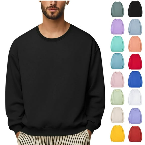 Vibrex Men's Casual Solid Color Pullover Sweatshirt, Basic Soft Fleece Crew Neck Long Sleeve Top for Athletic Daily Wear