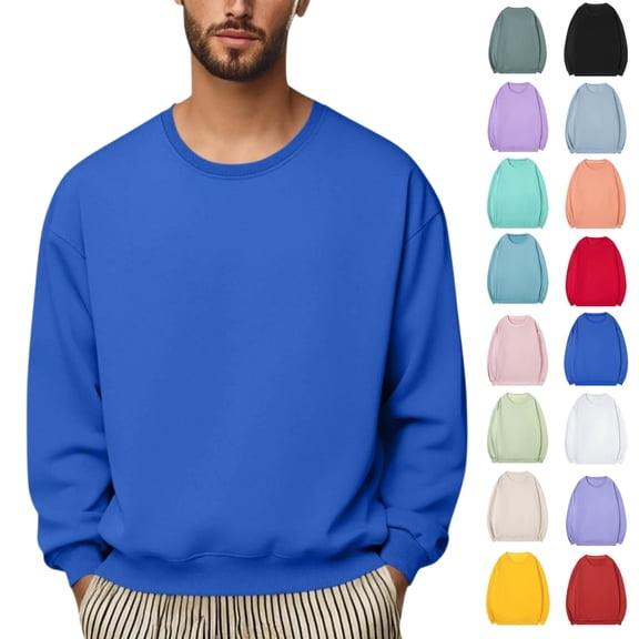 Vibrex Men's Casual Solid Color Pullover Sweatshirt, Basic Soft Fleece Crew Neck Long Sleeve Top for Athletic Daily Wear