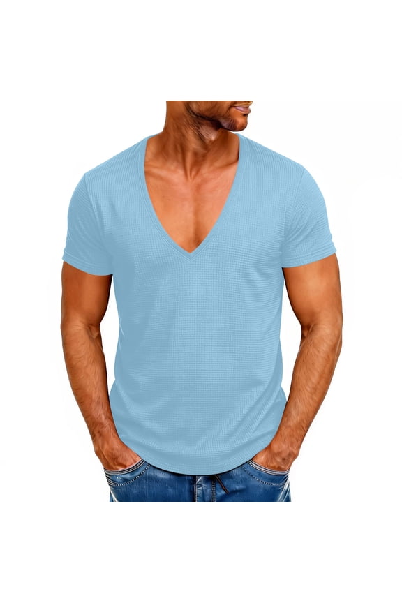 Men's Crew Neck Printed Short Sleeve Athletic Quick-Dry T-Shirt - Moisture-Wicking Fabric, Casual & Sports Wear for Summer, Gym, Running, Outdoor Activities,Light Blue_S