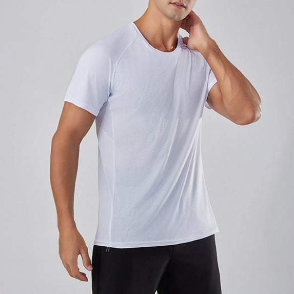 Vibrex Men's Crew Neck Printed Short Sleeve Athletic Quick-Dry T-Shirt - Moisture-Wicking Fabric, Casual & Sports Wear for Summer, Gym, Running, Outdoor Activities,White_S