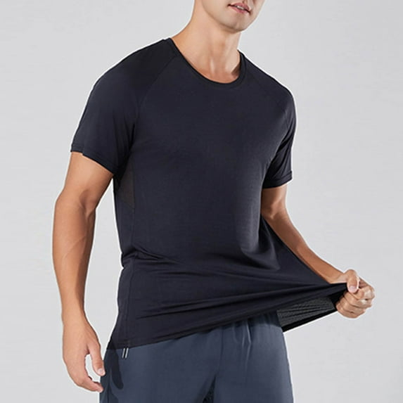 Vibrex Men's Crew Neck Printed Short Sleeve Athletic Quick-Dry T-Shirt - Moisture-Wicking Fabric, Casual & Sports Wear for Summer, Gym, Running, Outdoor Activities,Black_S