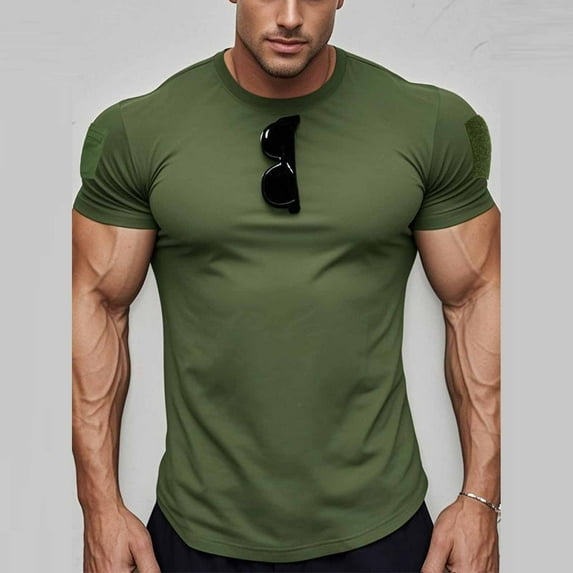 Vibrex Men's Crew Neck Printed Short Sleeve Athletic Quick-Dry T-Shirt - Moisture-Wicking Fabric, Casual & Sports Wear for Summer, Gym, Running, Outdoor Activities,Army Green_M