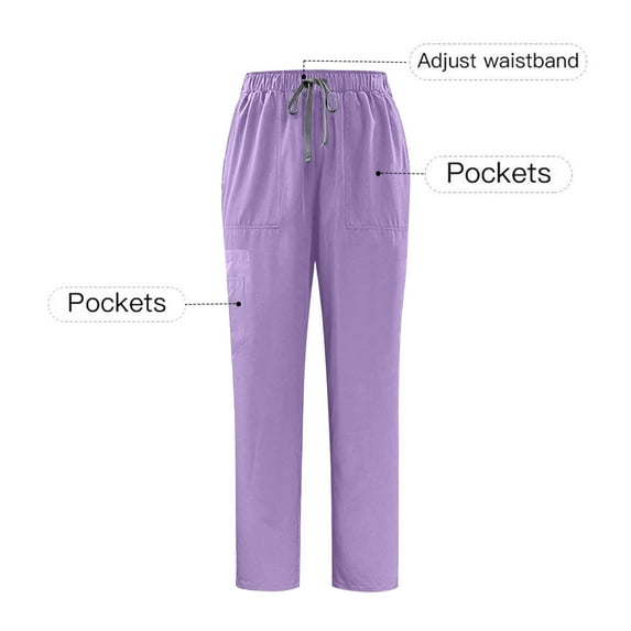 Vibrex Men’s Elastic Waist Scrub Pants Man's Solid Color Straight Barrel Draw Rope Elastic Waist Multiple Pockets Nursing Worker Pants