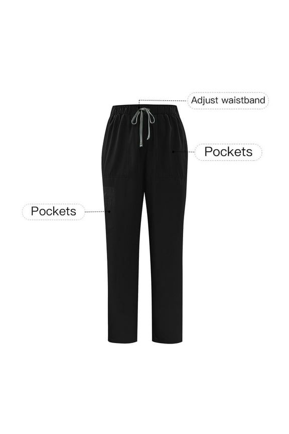 Men’s Elastic Waist Scrub Pants Man's Solid Color Straight Barrel Draw Rope Elastic Waist Multiple Pockets Nursing Worker Pants