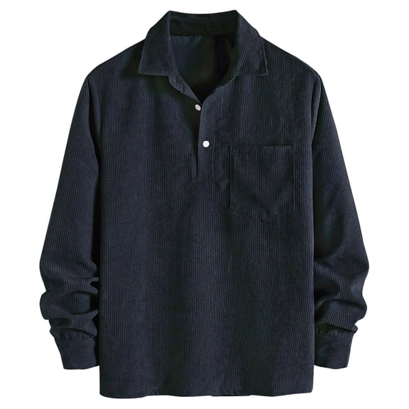 Vibrex Men's Long Sleeved Corduroy Lapel Shirt Casual Solid Color Lapel Long Sleeved Button Top Mens Classic Casual Button Tee Lightweight Collared Shirt