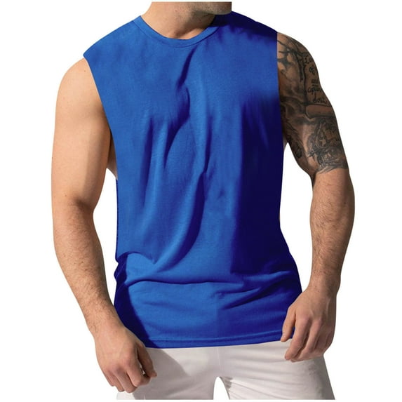 Vibrex Men's Performance Tank Top Soft Sleeveless Shirts Moisture Wicking Workout Muscle Tee Men's Side Split Waistband Sleeveless Fitness Round Neck Sport