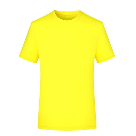Vibrex Men’s Short Sleeve Shirt Man Solid-Color Casual Elastic Sports Short Sleeved Round-Neck Blouses Daily Wear Short Sleeve Top_Yellow_2XL