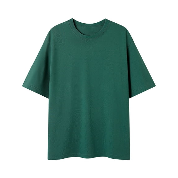 Vibrex Men’s Short Sleeve Shirt Men's Summer Casual Solid Color Fitting Short Sleeved Round Neck Shirts Daily Wear Short Sleeve Top_Green_L