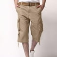 thumbnail image 1 of Vibrex Men's Shorts Elastic Waist Straight Buttons Zipper Solid Color Cargo Shorts Loose Comfort Summer Casual Work Shorts with Pockets, Gifts for Men,Beige_2XL, 1 of 7