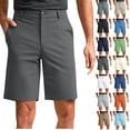thumbnail image 1 of Vibrex Men's Shorts Elastic Waist Straight Buttons Zipper Solid Color Cargo Shorts Loose Comfort Summer Casual Work Shorts with Pockets, Gifts for Men,Dark Gray_XL, 1 of 6