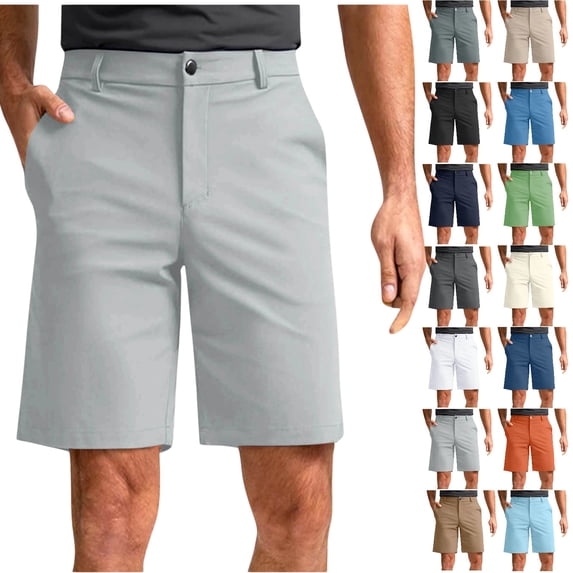 Vibrex Men's Shorts Elastic Waist Straight Buttons Zipper Solid Color Cargo Shorts Loose Comfort Summer Casual Work Shorts with Pockets, Gifts for Men,Z-Gray_2XL