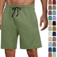thumbnail image 1 of Vibrex Men's Shorts Elastic Waist Straight Drawstring Solid Color Cargo Shorts Loose Comfort Summer Casual Work Shorts with Pockets, Gifts for Men,01-Green_2XL, 1 of 7