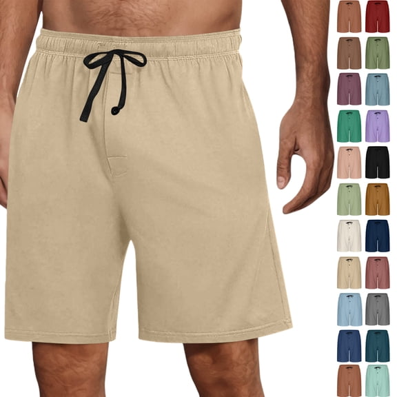 Vibrex Men's Shorts Elastic Waist Straight Drawstring Solid Color Cargo Shorts Loose Comfort Summer Casual Work Shorts with Pockets, Gifts for Men,02-Beige_S