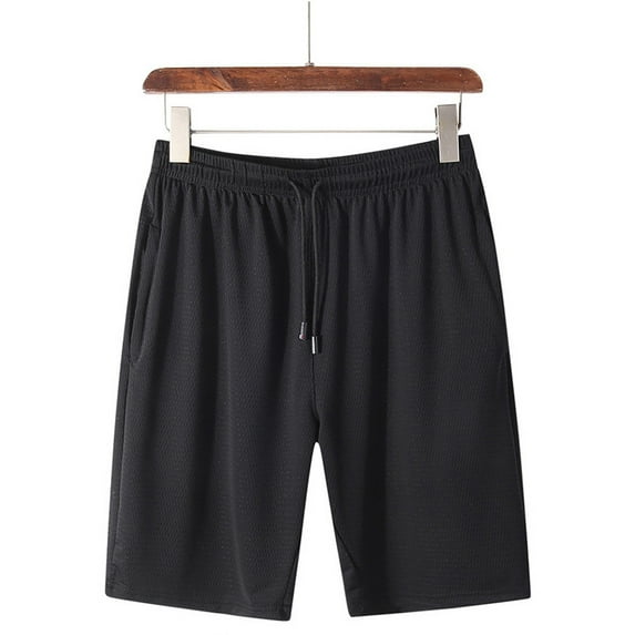 Vibrex Men's Shorts Elastic Waist Straight Drawstring Solid Color Cargo Shorts Loose Comfort Summer Casual Work Shorts with Pockets, Gifts for Men,Black#02_XL