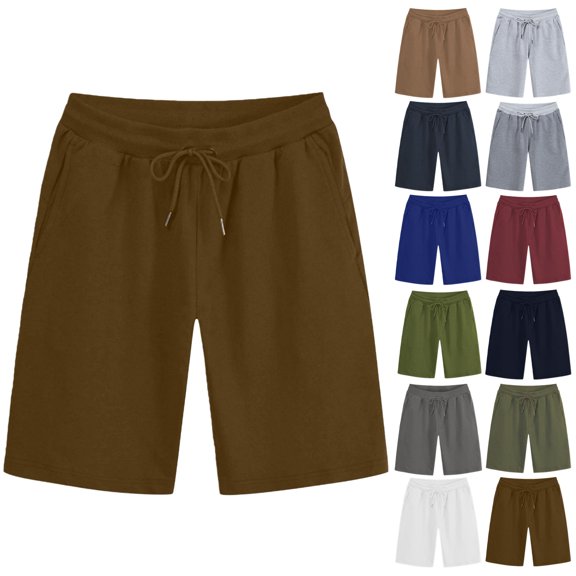 Vibrex Men's Shorts Elastic Waist Straight Drawstring Solid Color Cargo Shorts Loose Comfort Summer Casual Work Shorts with Pockets, Gifts for Men,Brown_S