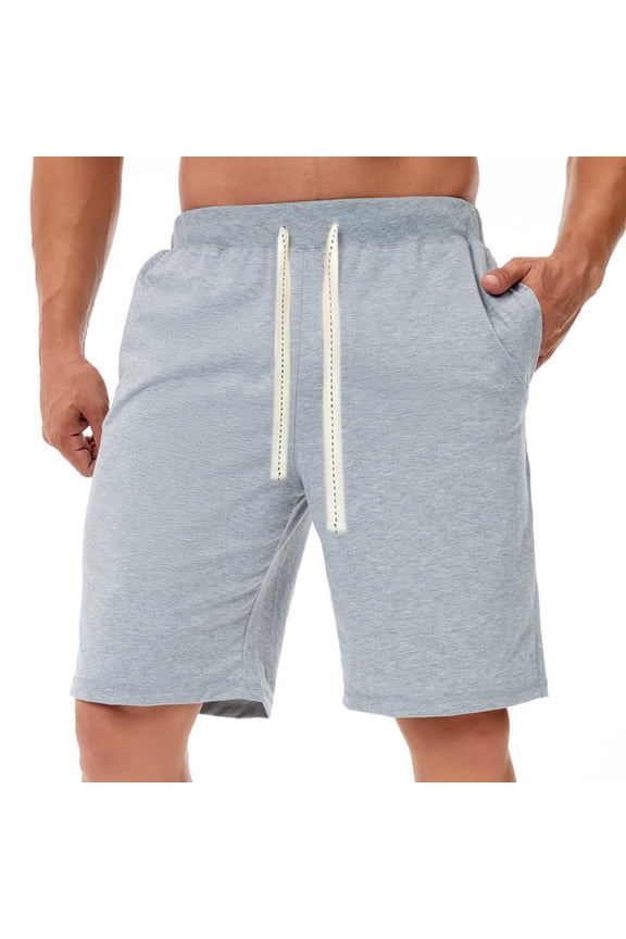 Men's Shorts Elastic Waist Straight Drawstring Solid Color Cargo Shorts Loose Comfort Summer Casual Work Shorts with Pockets, Gifts for Men,Gray_M