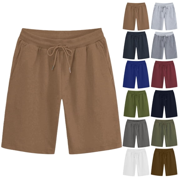 Vibrex Men's Shorts Elastic Waist Straight Drawstring Solid Color Cargo Shorts Loose Comfort Summer Casual Work Shorts with Pockets, Gifts for Men,Khaki_M